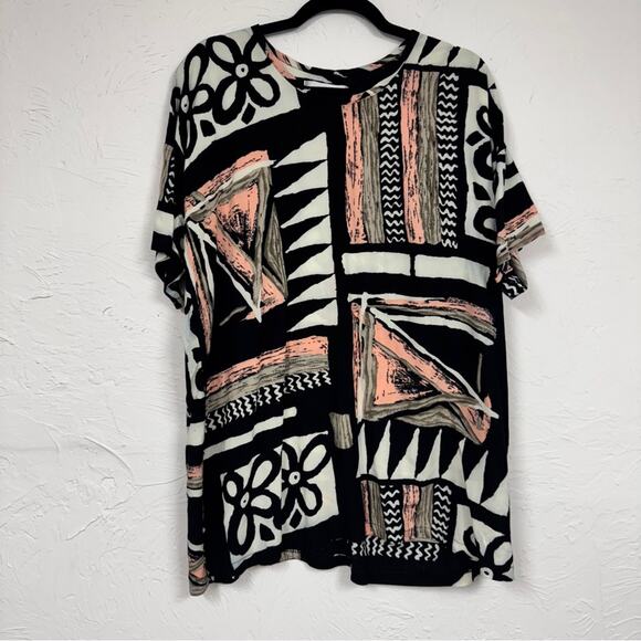 Morton Myles For The Warrens Black White Pink Abstract Print Blouse Womens M - Picture 1 of 9